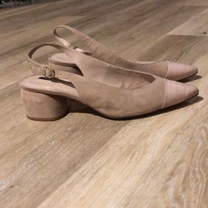 Sling back cap toe pumps